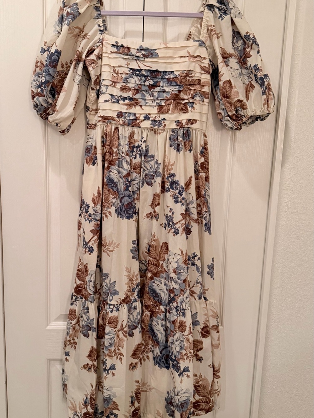 Abercrombie & Fitch Cream Midi Dress with Blue & Brown Floral Print